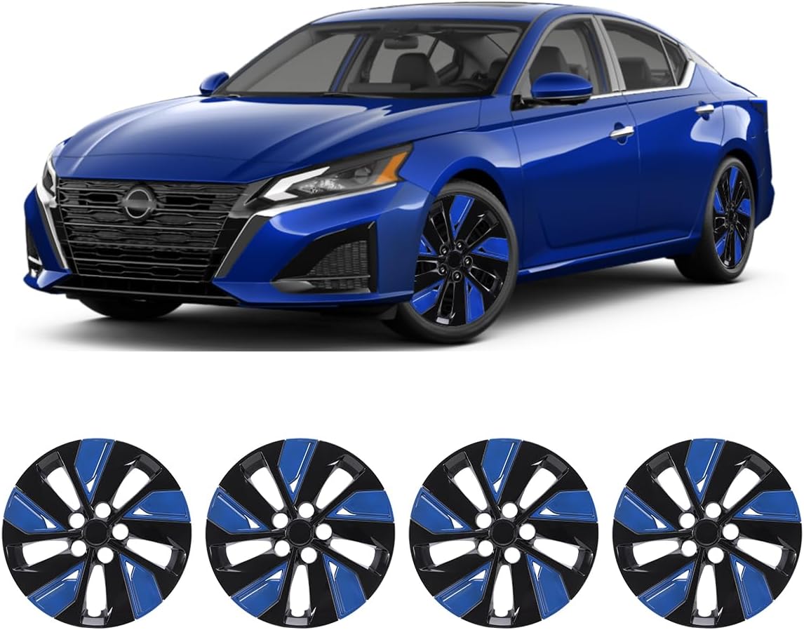 Winjet Hubcaps 16 Inch Wheel Covers for Nissan Altima 2019-2025 [2019 2020 2021 2022 2023 2024 2025 Nissan Altima] Wheel Rim Covers, Wheel Tire Covers 16 inch Set of 4 (Black Lacquer & Blue Lacquer)