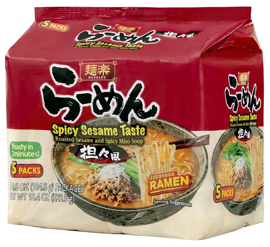 Hikari Menraku Ramen Spicy Sesame Japanese Instant Noodle Soup, 5 Pack 18.4 Oz