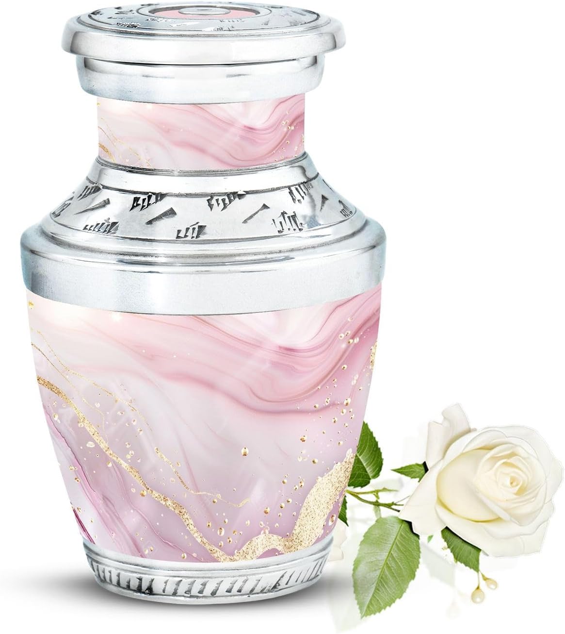 Blush Pink Marble Aluminum Cremation Urn, Mini Urn for Adult Human Ashes (Size - 3 inches, 1 Pcs)