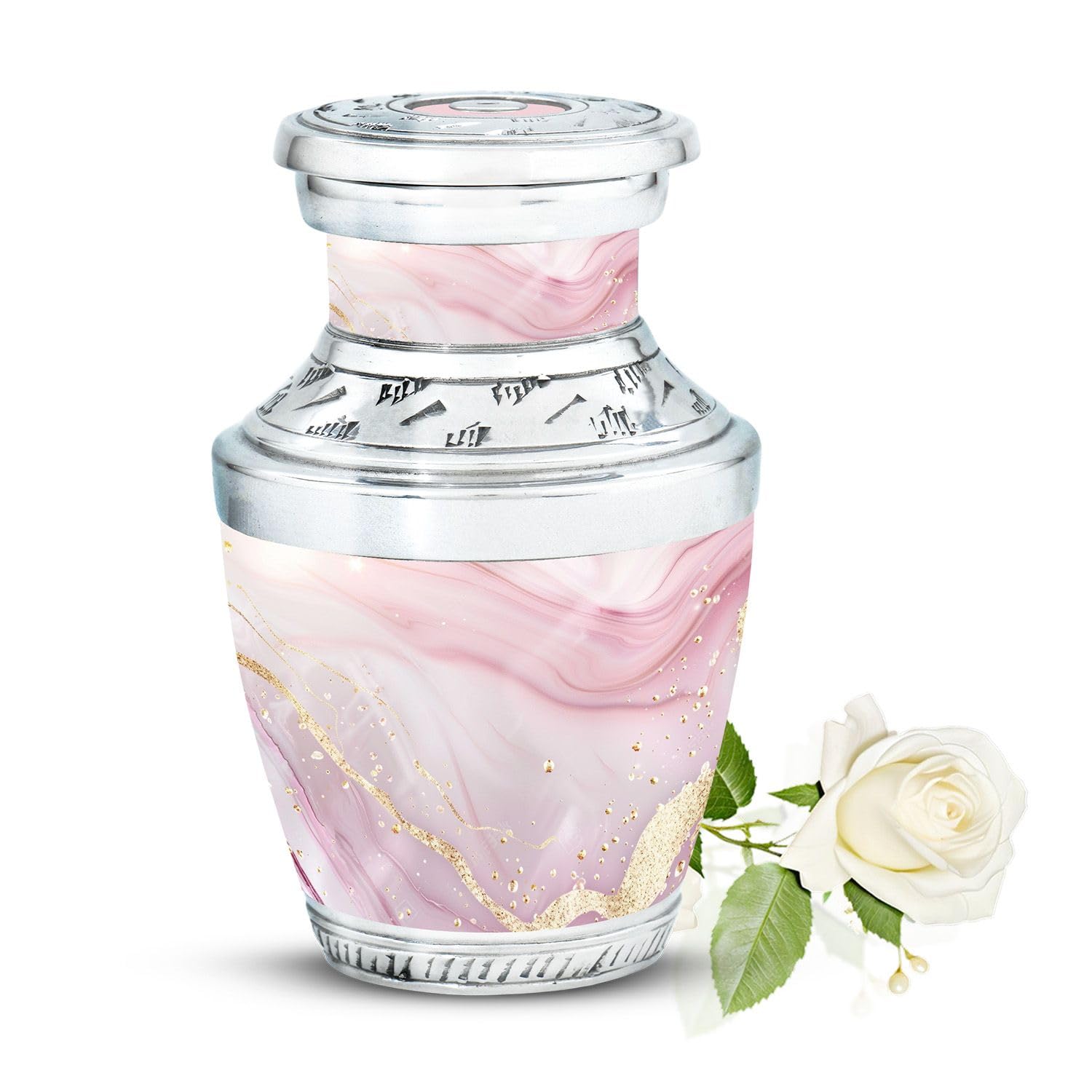 YATHABHISA Blush Pink Marble Aluminum Cremation Urn, Mini Urn for Adult Human Ashes (Size - 3 inches, 1 Pcs)