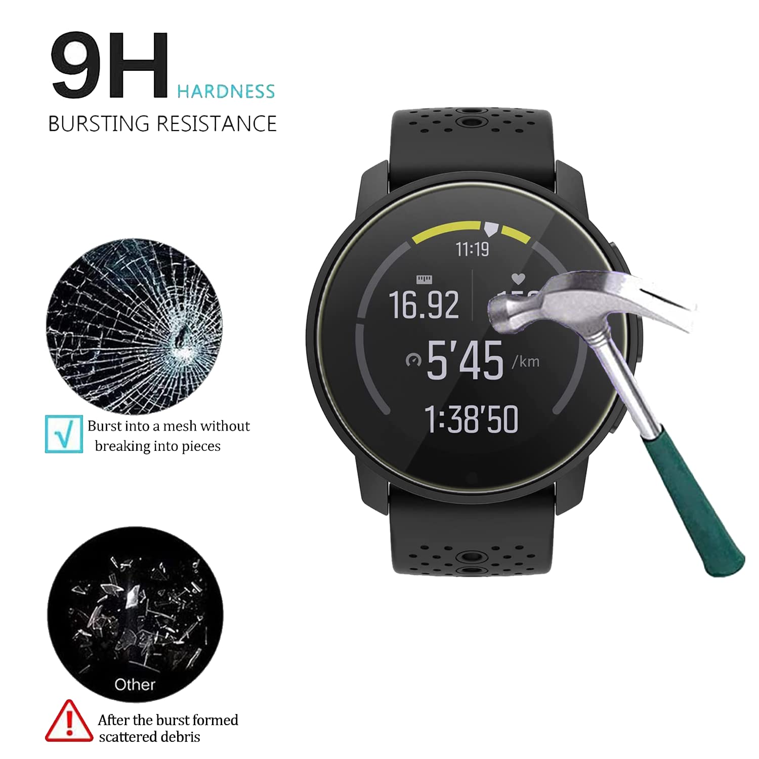 Vuciya [Pack of 4 Vetro Temperato Protezione Pellicola Compatibile con Suunto 9 Peak / 9 Peak Pro,Durezza 9H, Senza bolle,Facile Installare,Anti- Scratch,High Clear Screen Protector