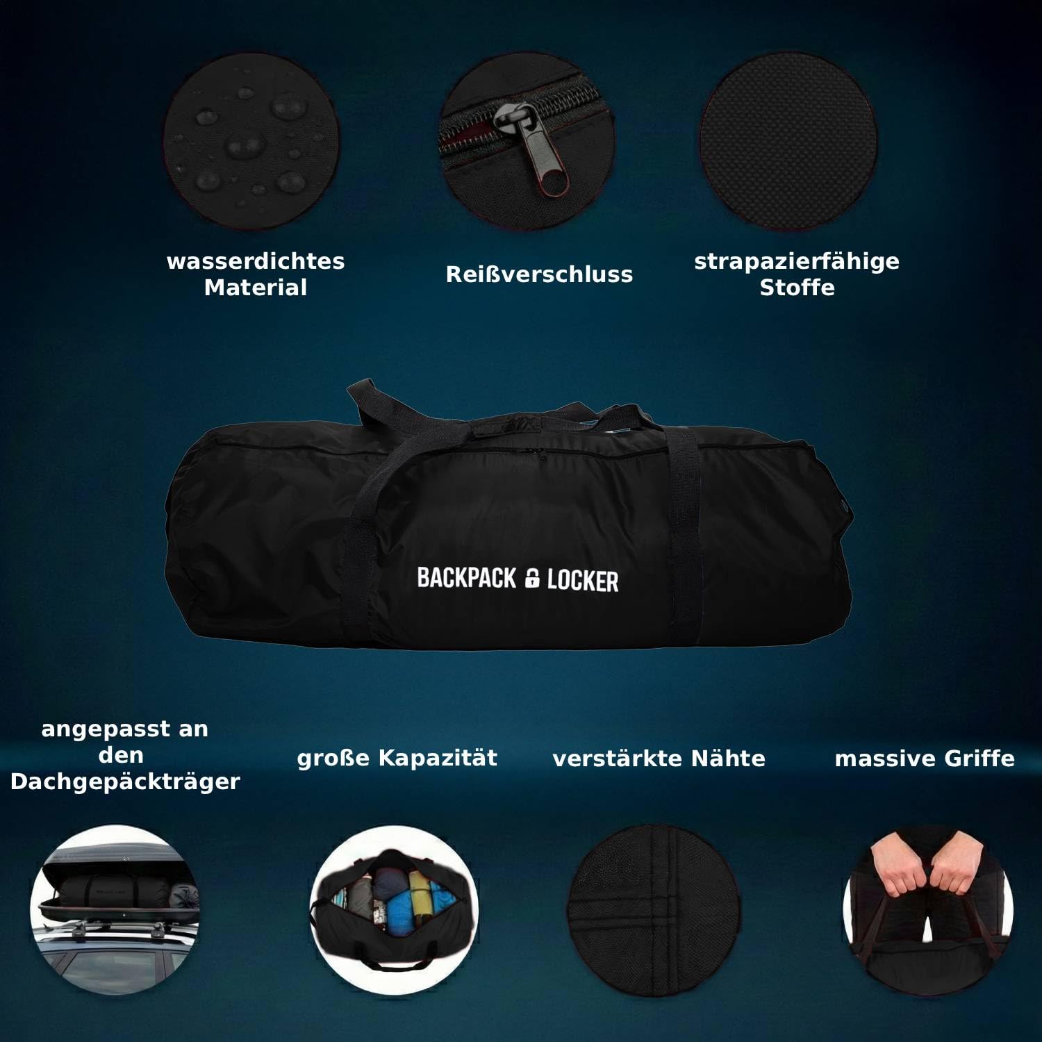 Borsa per box da tetto - 65-180 Litri (65 litri, Nero)