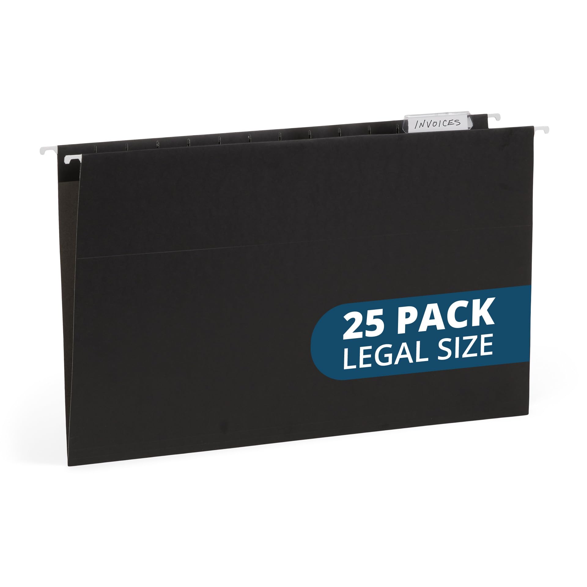 25 Blue Summit Supplies Legal Size Hanging File Folders - Black Hanging File Folders for Filing Cabinet, Durable 11 pt Paper with Plastic Tabs and