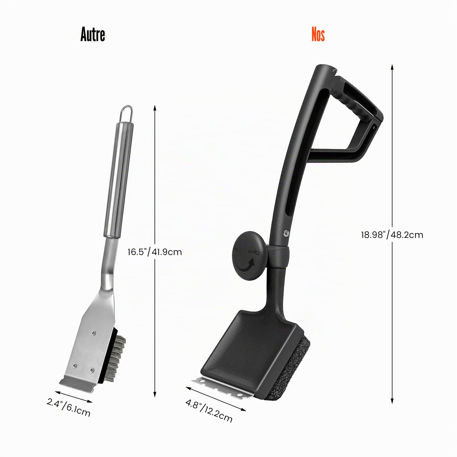 Brosse barbecue 4 en 1 Accessoires BBQ avec grattoir acier inoxydable Brosse réutilisable pour nettoyage grille Tissu Kevlar Sans poils