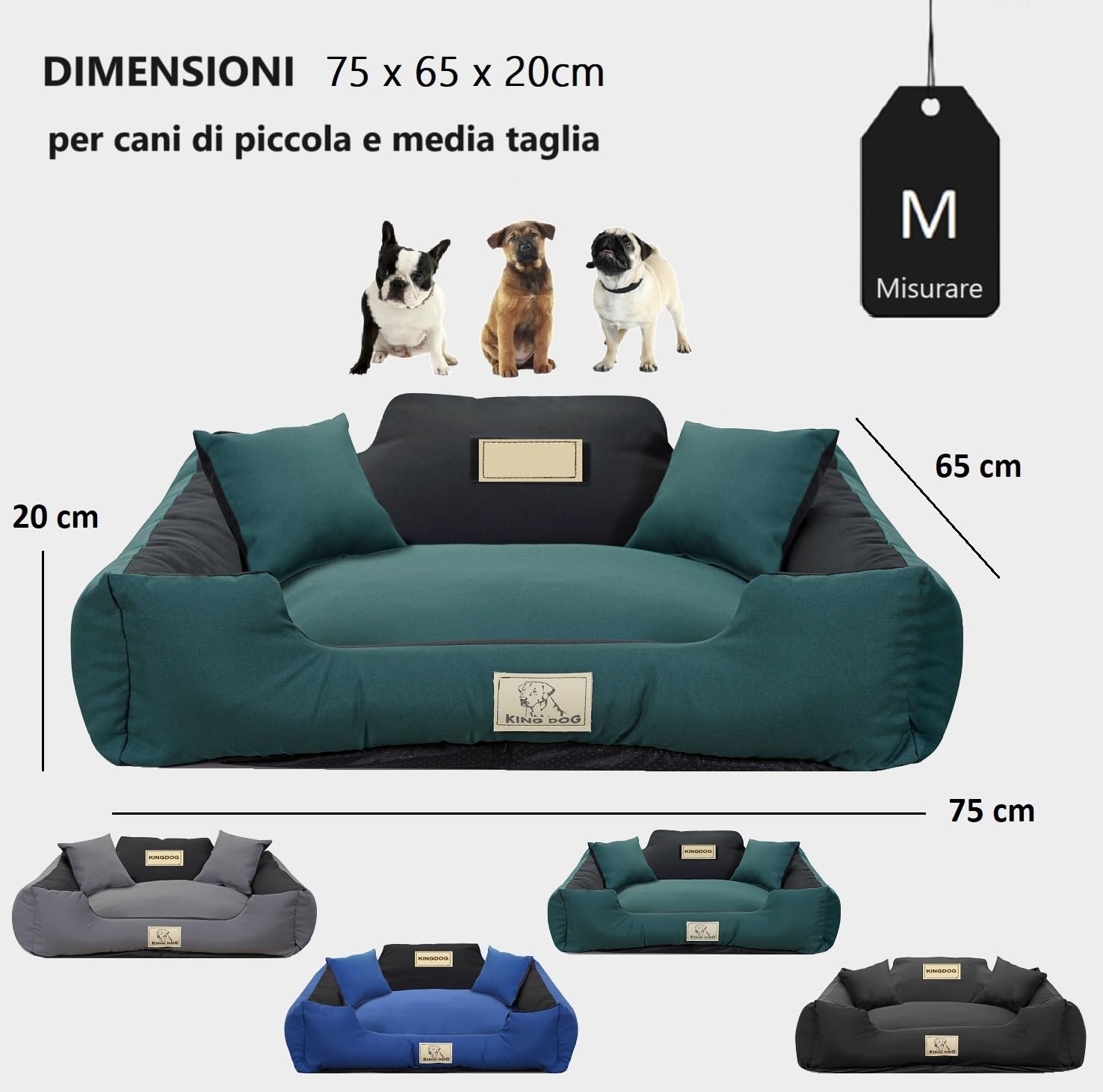 Letto per Cani Medio Taglia M 75x65 cm | Personalizzazione - Nome del Cane | Copertura Rimovibile e Lavabile | Divano per Cani Adatto al Lavaggio | Base antiscivolo | Cuccia Cane Interno Verde