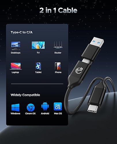 Miniatura 6 de ORICO SSD externo de 2 TB de hasta 1050 MBs, unidad de estado sólido portátil con diseño de orificio para colgar, cable USB C y A 2 en 1,