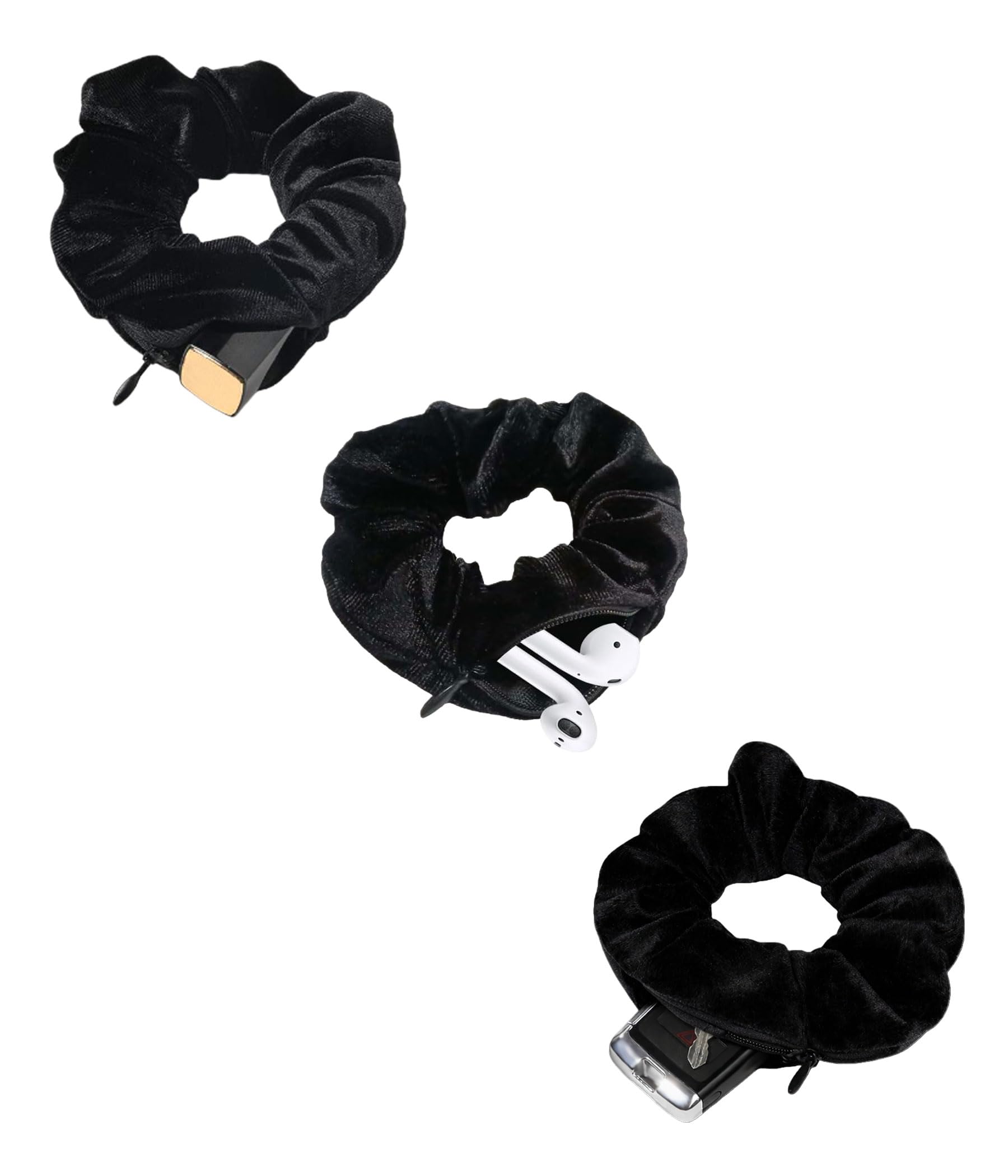 SUNEBOIZ Velvet Pocket Scrunchie Hair Tie - Secret Hidden Pouch for AirPods, Keys, Money, Travel & Gym Hair Accessory
