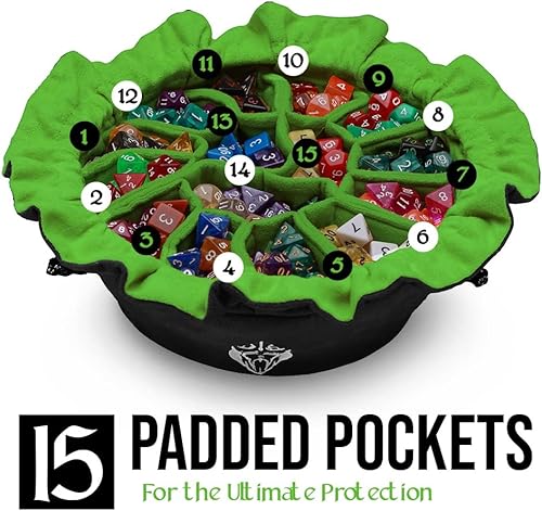 Miniatura 4 de CardKingPro Immense - OCD Edition - Bolsas de dados con 15 bolsillos, color negro y verde, capacidad para más de 200 dados, ideal para acaparadores