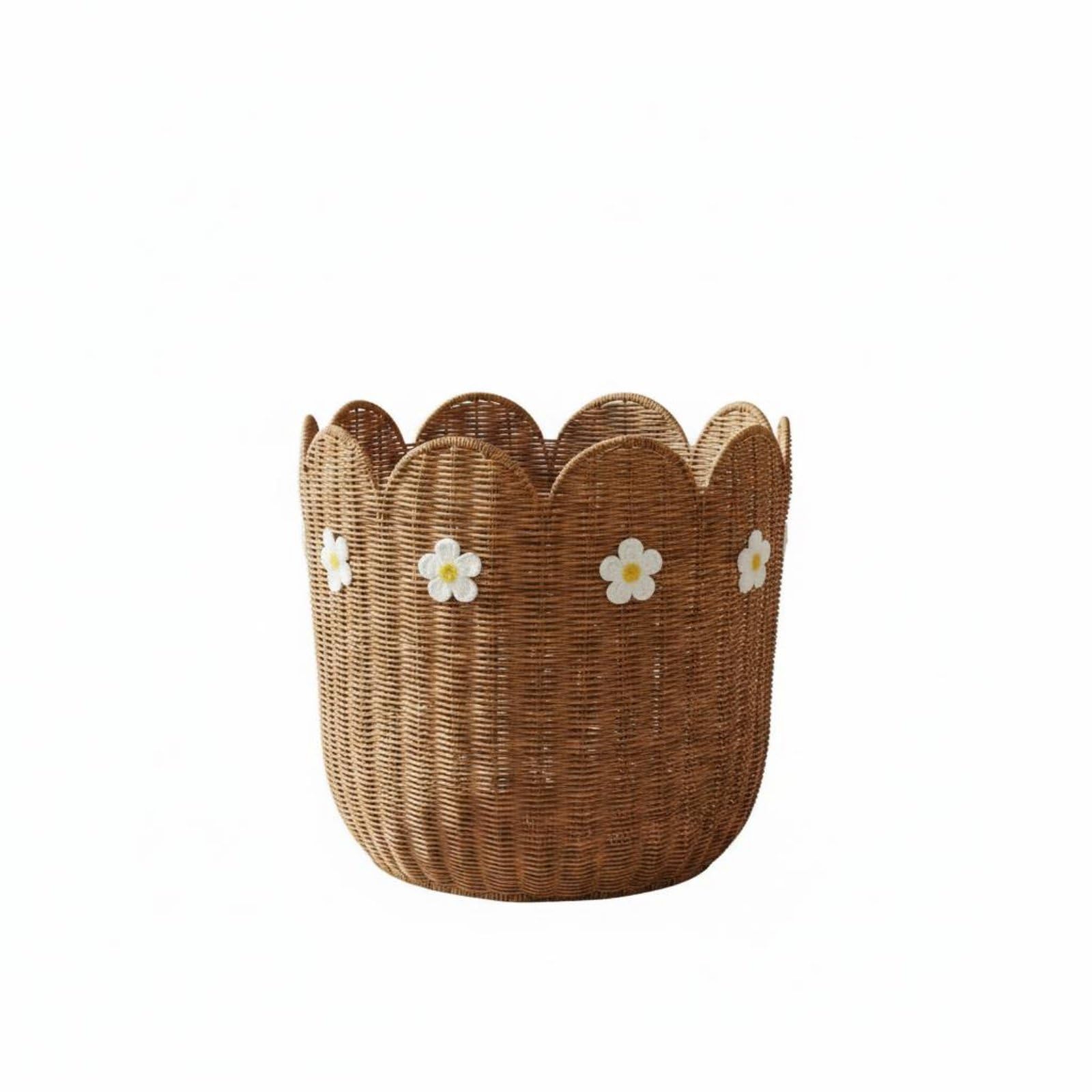kowaku Cesta de Almacenamiento Tejida Cesta de Mimbre Cesto Organizador Contenedor Decorativo en Ratán con Toques Ornamentales Suaves y Estilo Acogedor
