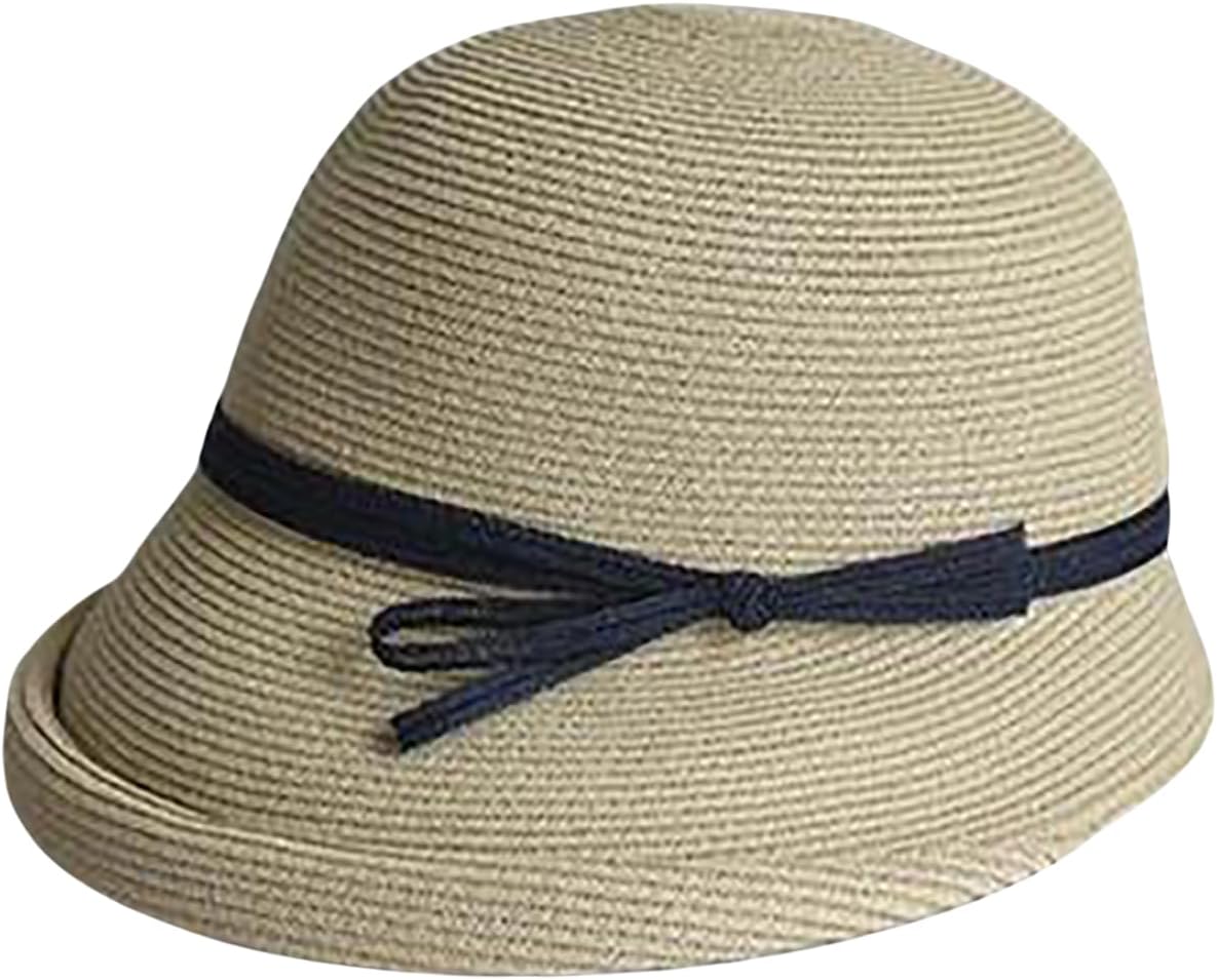 [Ｑixingzhe] レディース ヴィンテージ 1920 年代 オードリー ヘップバーン ハット ボウ ストロー クロッシュ ビー