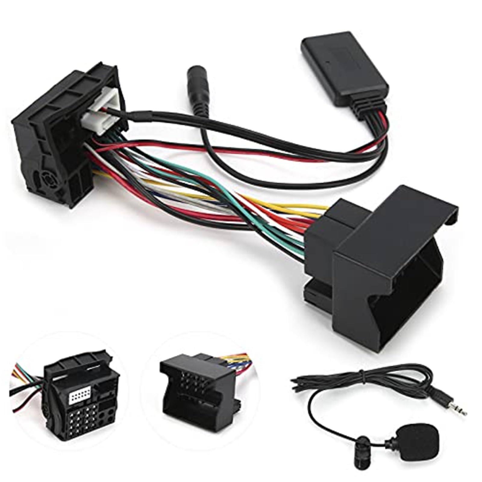 Cable Bluetooth, adaptador Bluetooth, cable Bluetooth de 12 pines y 12 V, adaptador de audio estéreo ABS con micrófono de repuesto, for Peugeot 207, 307, 407 y 308 Adaptador de micrófono de au