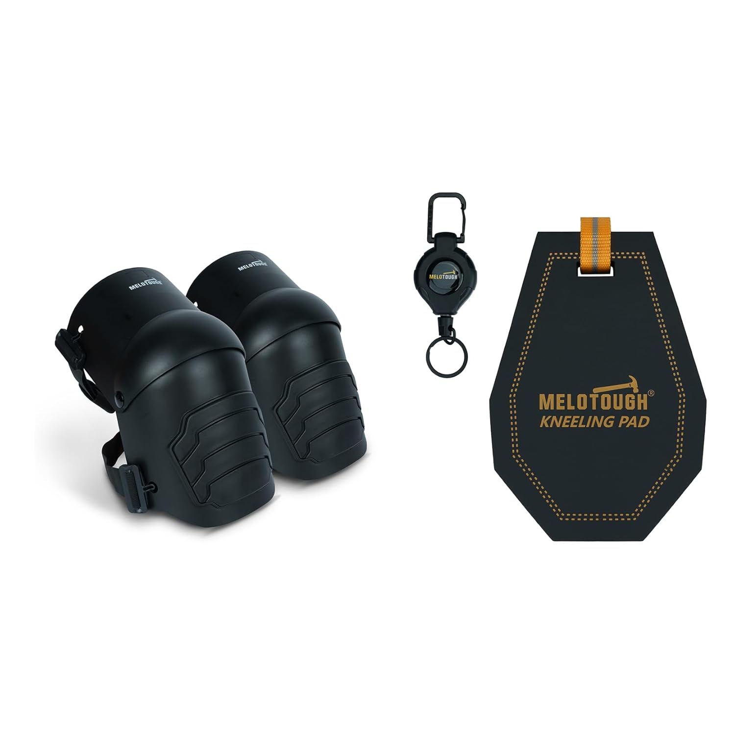 MELOTOUGH Knee Pads for Work, Mini Kneeling Pads with Badge Reel for Work, 1" Thick Soft NBR Foam Kneeling Pad for Mechanics, Construction, Electricians, Plumbers - Portable & Comfortable (Black)