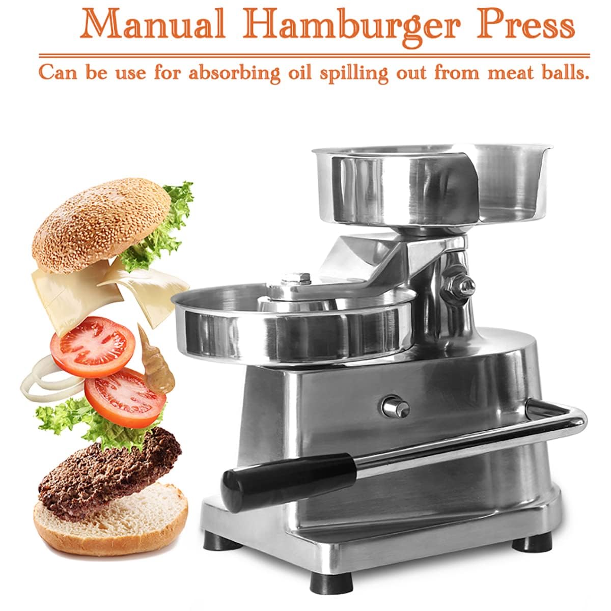 Pressa per Hamburger Commerciale, Macchina per Hamburger Manuale in Acciaio Inox, pressa per Hamburger con 500 Fogli di Carta per Hamburger, per Ristorante, Hotel, Mensa, 150 mm