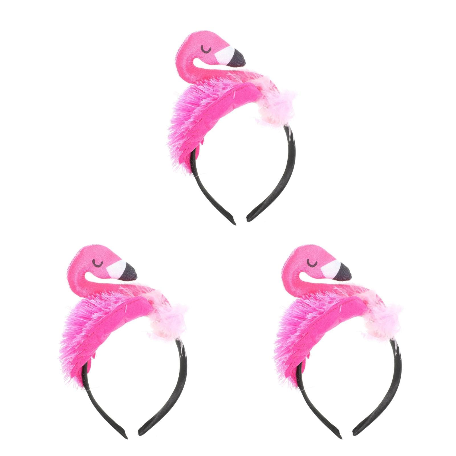 Amosfun 3 Pieces Flamingo Headband Flamingo Headwear for Hawaiian Carnival Tropical Party Hair Accessory Party Decoration (Pink)
