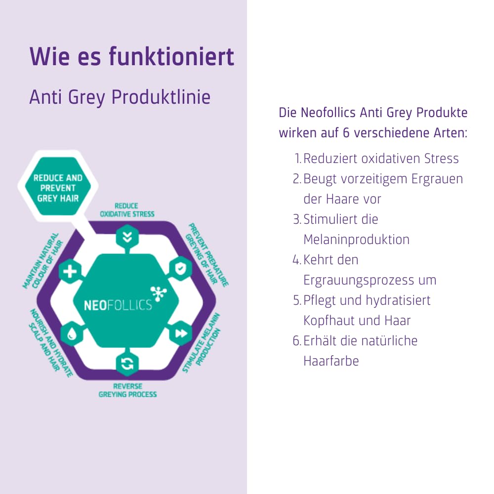 Neofollics Anti-Grau-Tabletten – 60 Stück – Zweistufiges Supplement mit Katalase & Melanin Complex™ – Unterstützt die Natürliche Haarpigmentierung – Vegane Formel – für Männer & Frauen