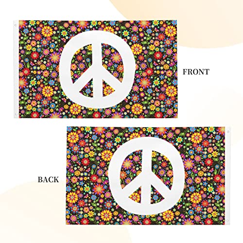 Fiokroo Hippie Peace Sign With Flowers Print Flag 3X5 Ft Outdoor Polyester Garden Flag Double Sided Banner For Yard Lawn Porch Balcony Home Decorations #TOP2