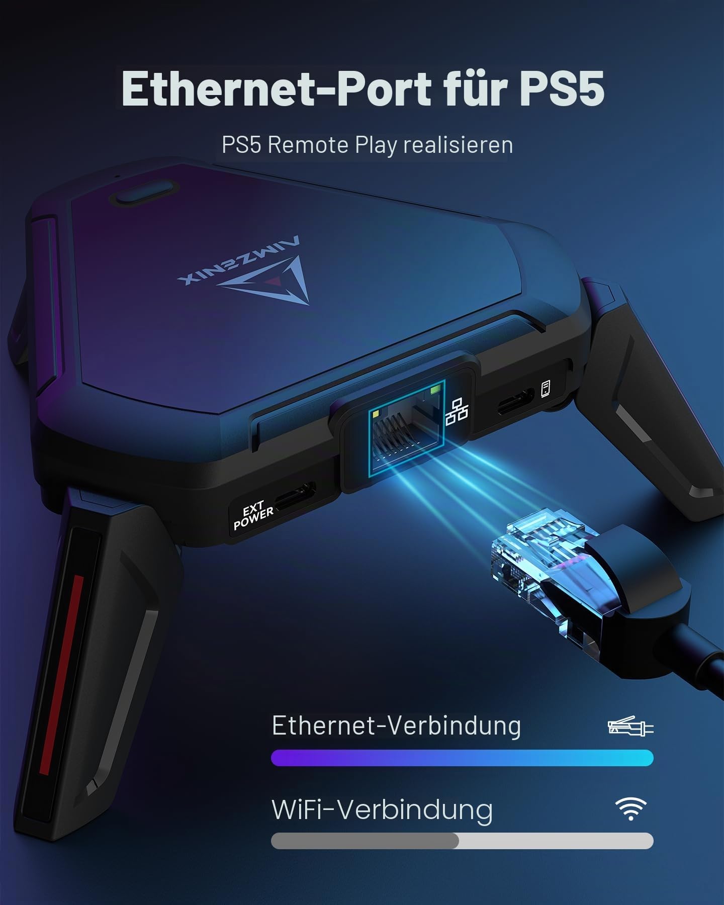 AIMZENIX Monster Emulator-Adapter für PS5, PS4, PS3, Xbox ONE, Xbox 360, Xbox Series X/S, Nintendo Switch, PC, Videospiel-Controller mit Netzwerkanschluss für PS5, mit 3,5-mm-Audio-Buchse