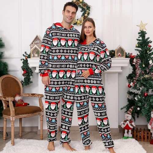 PYAEAS Christmas Onesie Pajamas Family Vacation Novelty One-piece Hooded Matching PJs Allover Pattern Sleepwear Nightwear3