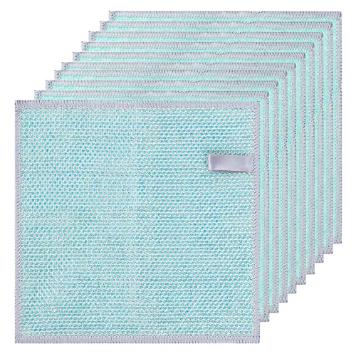 10Pcs Paños Bicapa de Alambre&Fibra Vegetal,19*19CM Trapos,Wire Dishwashing Rags,Lavar Platos for Wet and Dry,Non Scratch Cocina Dishcloth,Limpieza para Manchas Difíciles de Platos,Ollas,Estufas