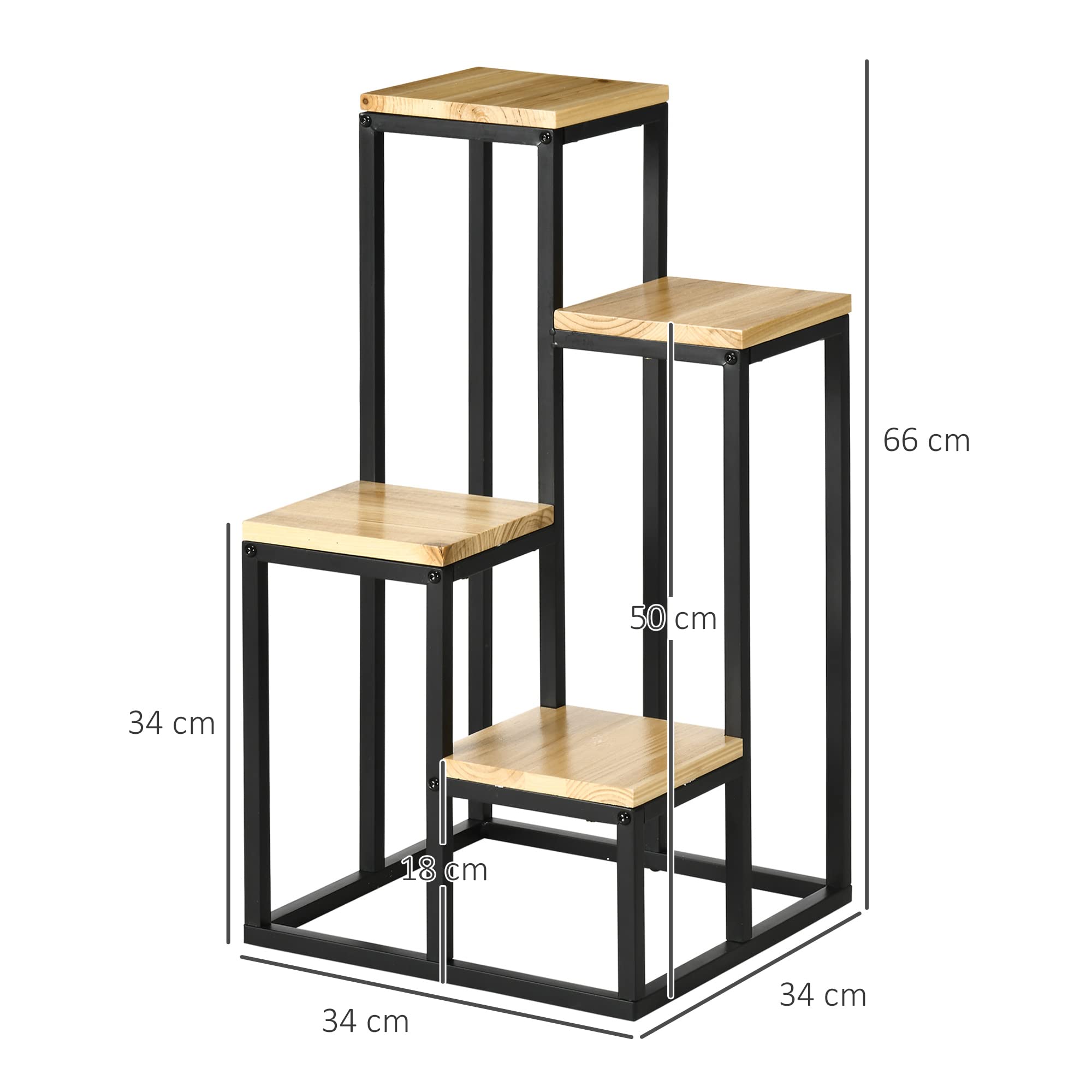 Outsunny Support pour Plantes Étagère à Fleurs 4 Étagères Différentes Hauteurs Structure Acier - 34 x 34 x 66 cm