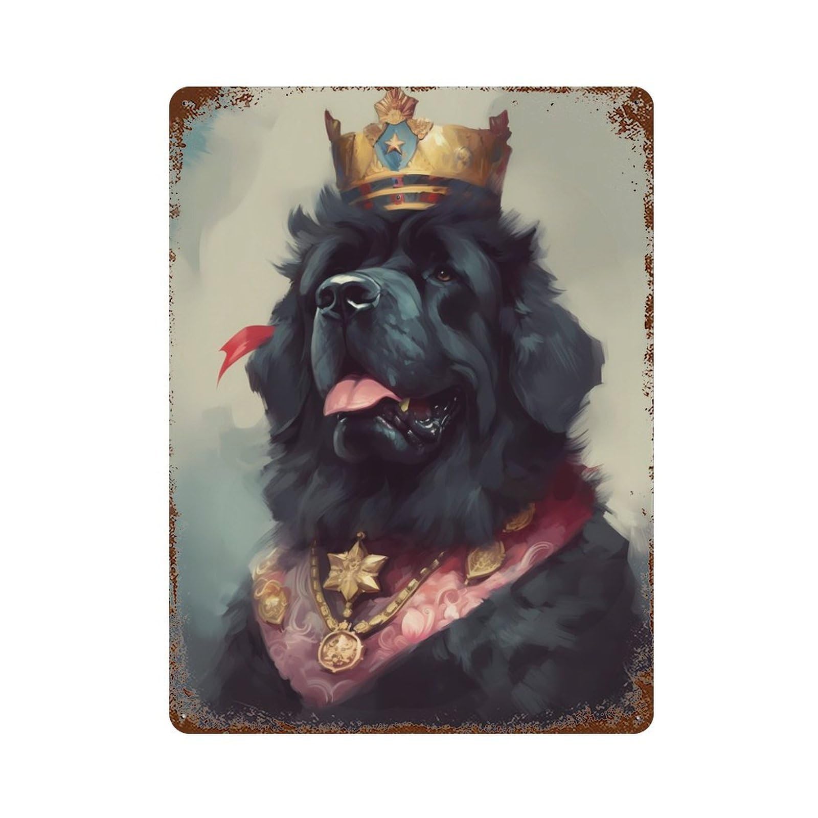 Newfoundland Dog Illusory Rustic Tin Plaque 15.7"x11.8", Ideal for Shed, Workshop And Garage Wall Decor