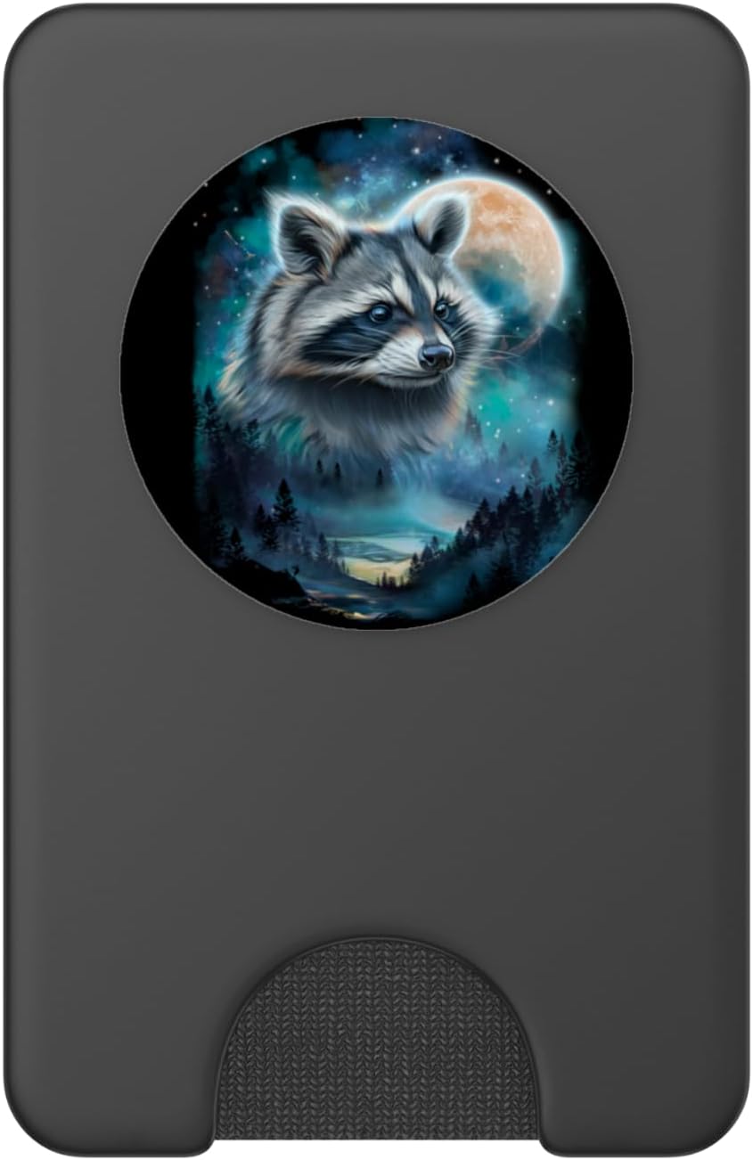 Mystical Raccoon Under Moonlit Forest Sky PopSockets PopWallet for MagSafe