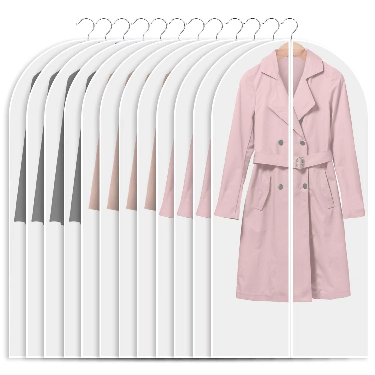 Garment Covers Bag (12 PCS), 60inch Suit Bag for Storage Cloth Cover Anti-Moth Protector Washable Clear Reuse Full Zipper Garment Bags for Long Dress Costumes Suits Gowns Coats (60 * 152CM)