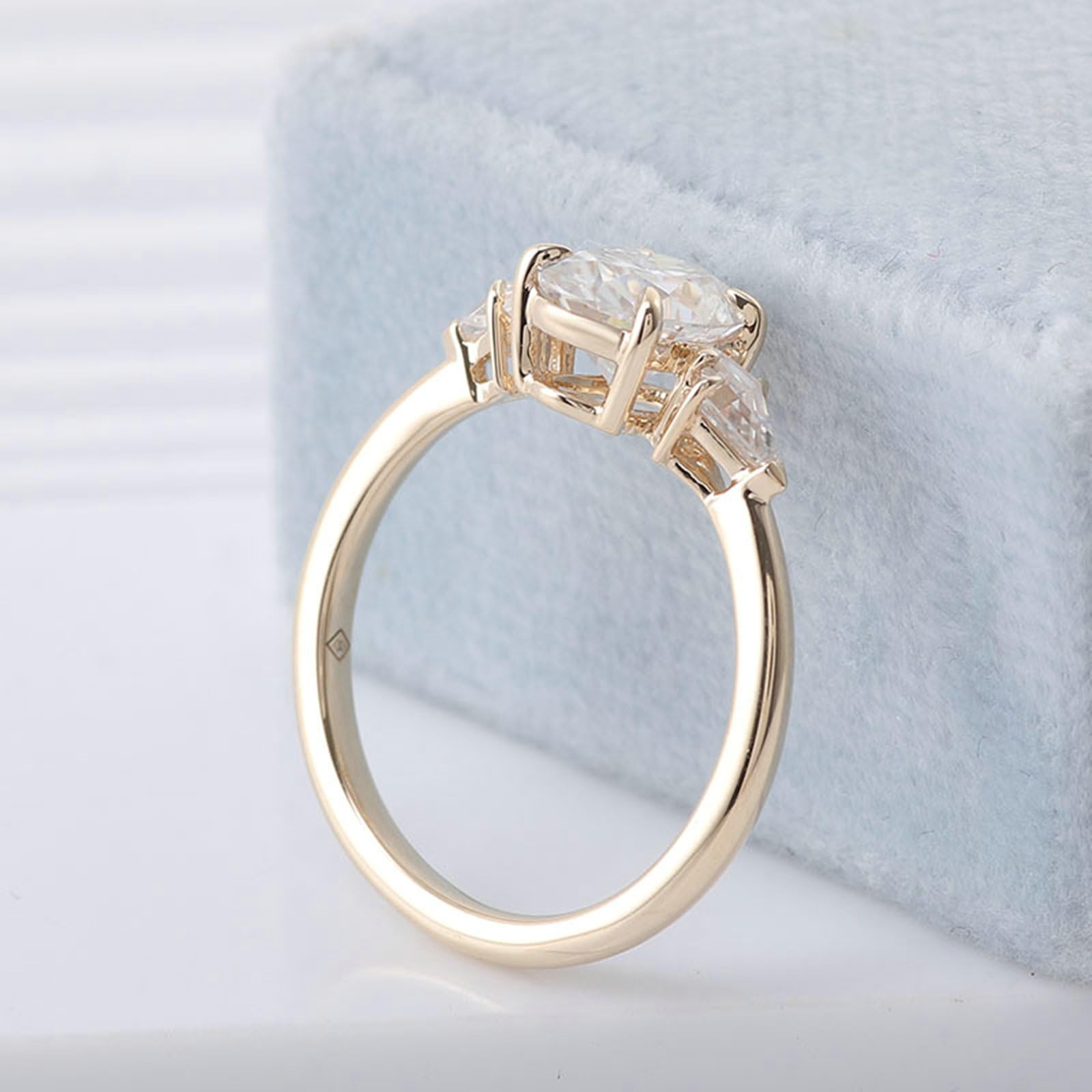Fede Nuziale, Anello Fidanzamento Donna Oro Giallo 14K Elegante Design Geometrico con A 4 Griffe Moissanite Ovale da 1ct-3ct Anelli Matrimonio Donna Oro Giallo per Promessa