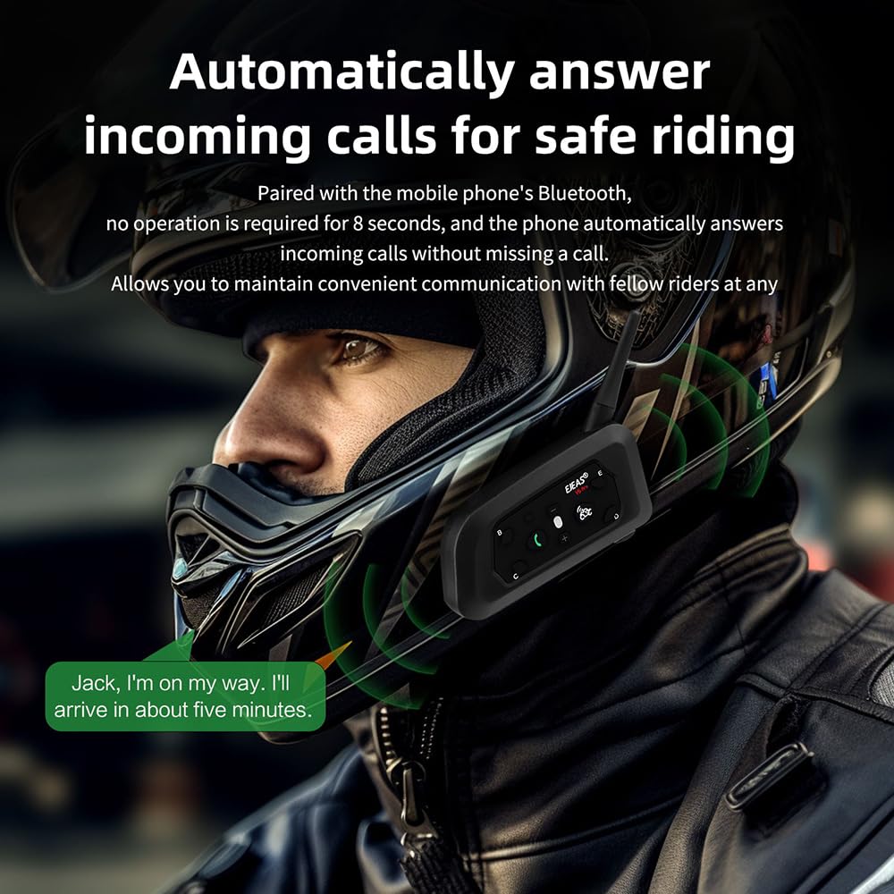 EJEAS V6 Pro 1200M BT citofono del motociclo di Bluetooth citofono del casco della motocicletta Headset con controllo del rumore avanzata per un massimo di 6 piloti sci e l'equitazione (2 Pezzo)