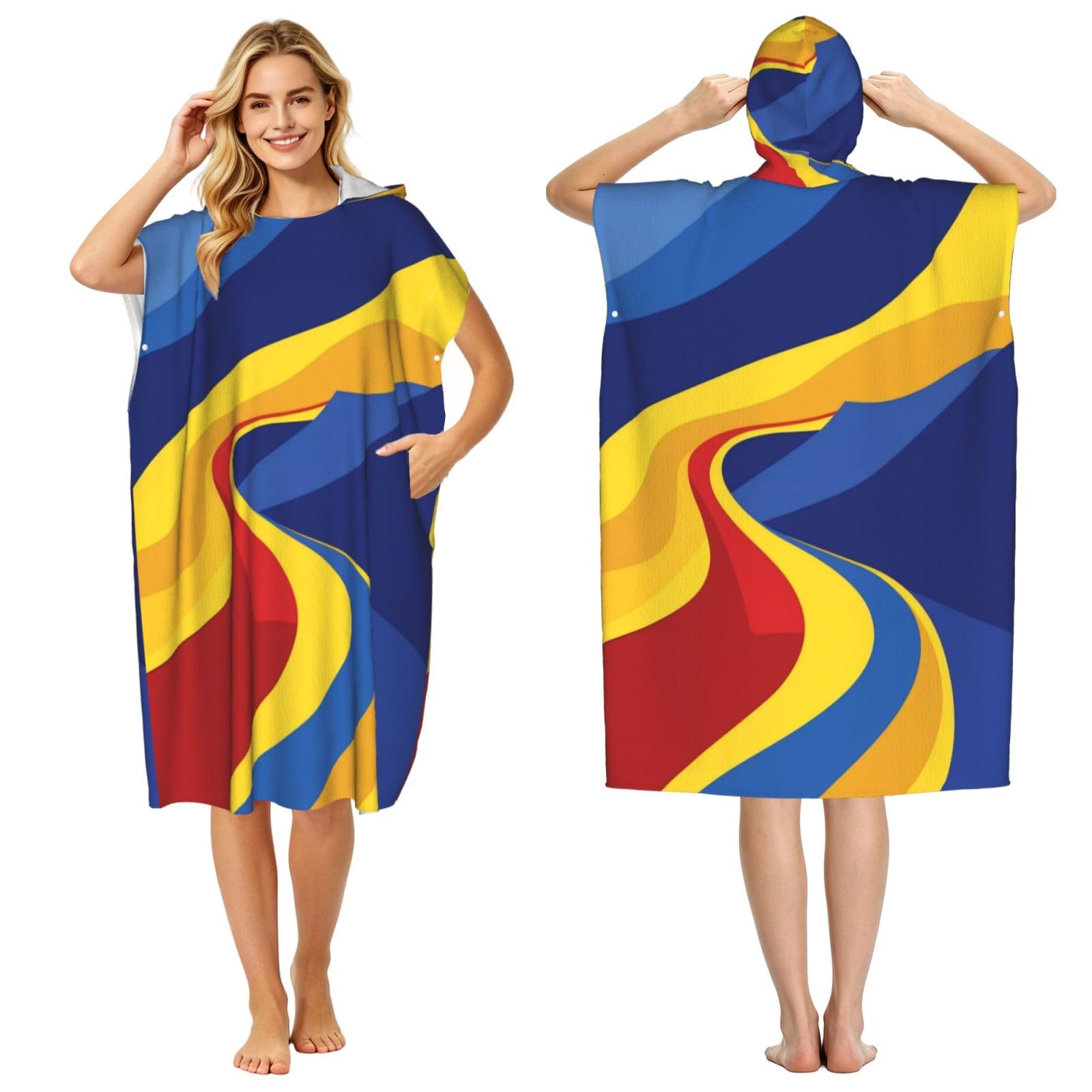 DTHKJNLSF Romania Flag Adult Hooded Beach Poncho Towel
