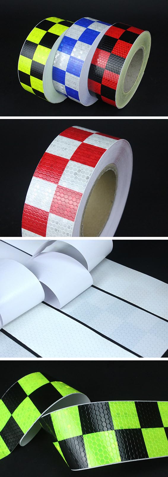 Cinta reflectante, Cinta adhesiva de seguridad 2 pulgadas x 148 pies con diseño celosía a cuadros for vehículos, bicicletas, ropa, cascos y buzones(Yellow White)