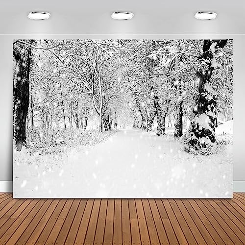 Mocsicka Winter Snow Backdrop Frozen White Forest Path Photography Background Winter Backdrops for Children Photoshoot Home Party Decoration Photo Studio Props (7x5ft)