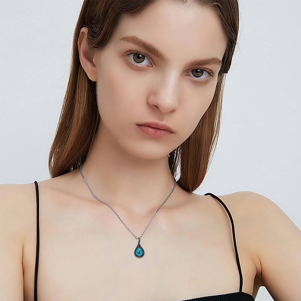 Real Turquoise Necklaces for Women 925 Sterling Silver Teardrop Pendant Necklace Genuine Gemstones Jewelry Gift for Mom Wife Her, 18"+2" Inches - Image 4