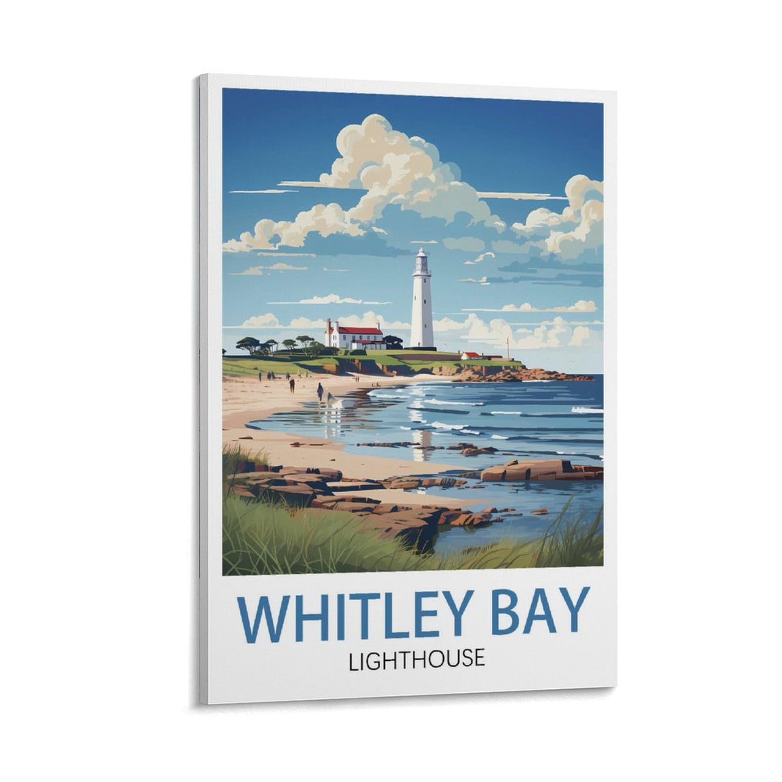 LHJOIUN Whitley Bay Lighthouse Vintage Travel Poster 16x24inch(40x60cm) Art Canvas Print For Living Room Bedroom Home Decoration Modern Art