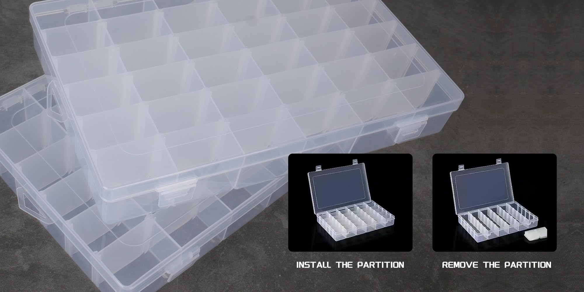 Caja de almacenamiento de plástico transparente visible, caja de almacenamiento rectangular, adecuada para cuentas, tornillos, accesorios, caja organizadora de arte, manualidades, joyas, aparejos de