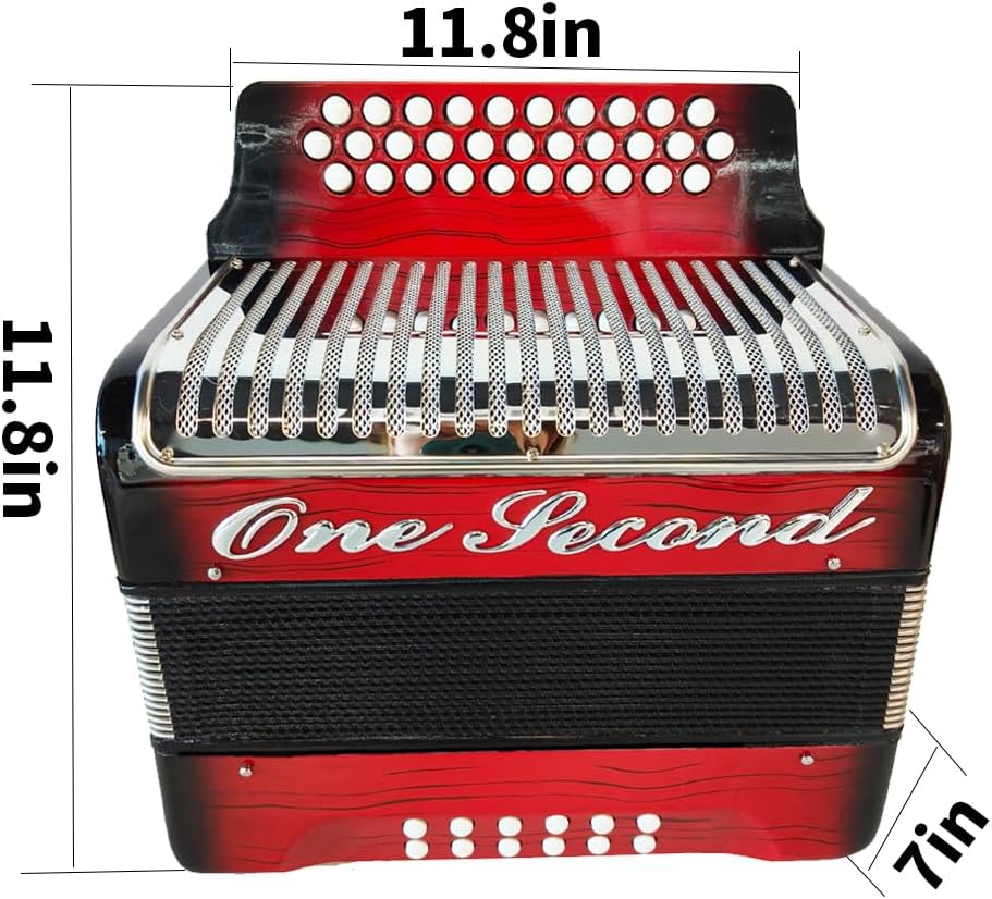 Accordion, 12 bass 31 keys G/C/F full scale accordion, adult instrument, equipped with carrying case and strap, suitable for beginners to professionals(Gradient Red)
