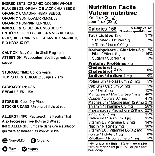 Miniatura 4 de Food to Live - Mezcla de supersemillas crudas orgánicas chía, lino, cáñamo, calabaza y girasol, 1.5 libras - Mezcla de semillas enteras sin OMG,