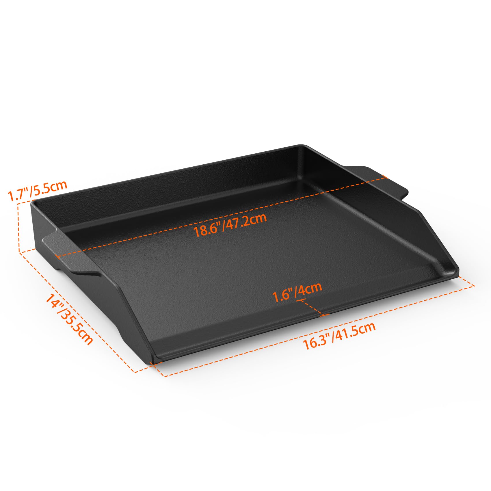Onlyfire 47,2 × 35,5cm Gusseisen Grillplatte, Grillplatten Gasgrill mit Griff, Universal Gussplatte für Gasgrill, Holzkohlegrill, Herd, Matte Oberfläche, Schwarz