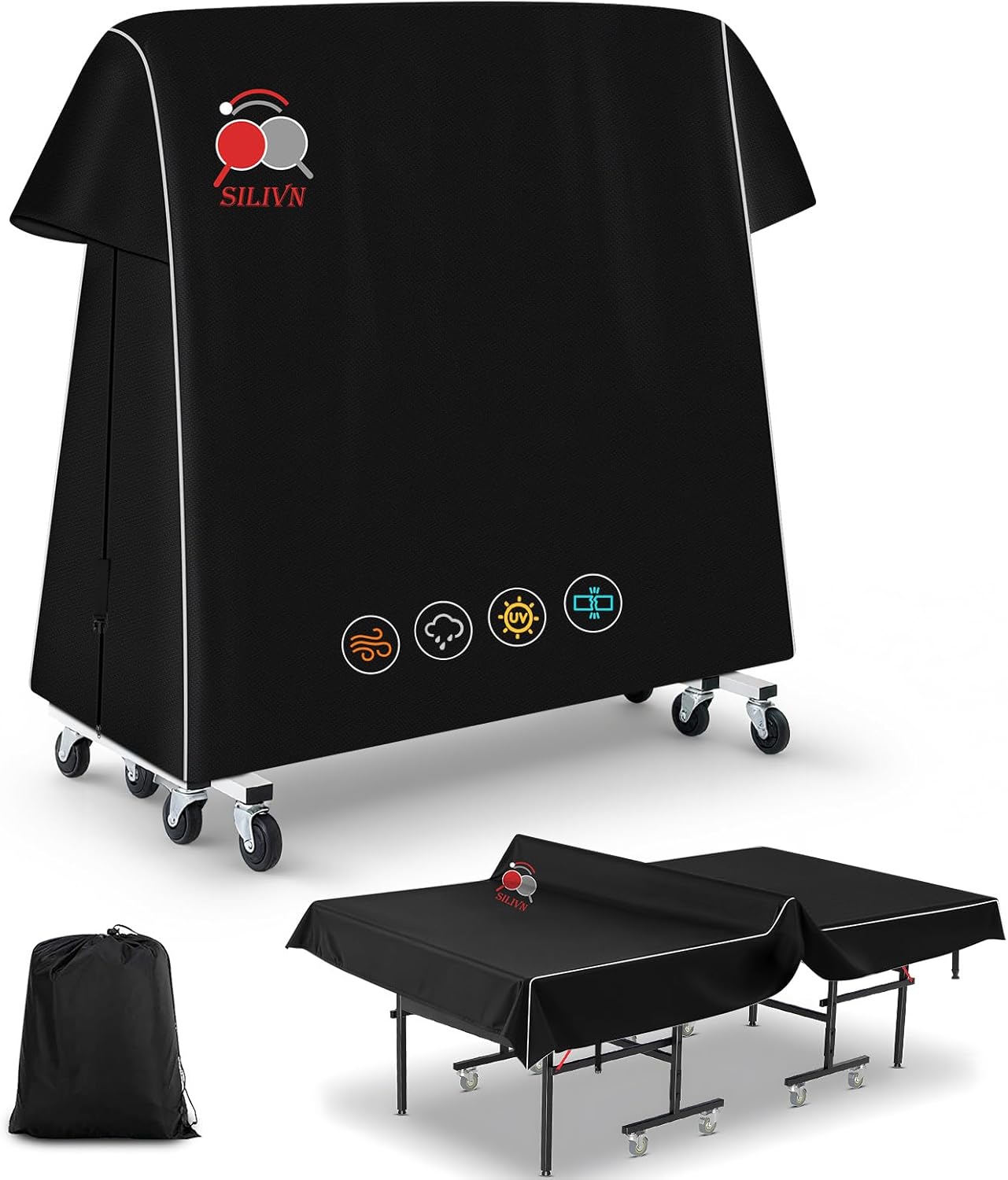 PingPong Table Cover 420D Oxford Fabric Cotton Lining， Waterproof PU Coating, Sunproof & All-Weather Protection, Universal Fit for 9x5 FT Indoor/Outdoor Folding & Flat Tables