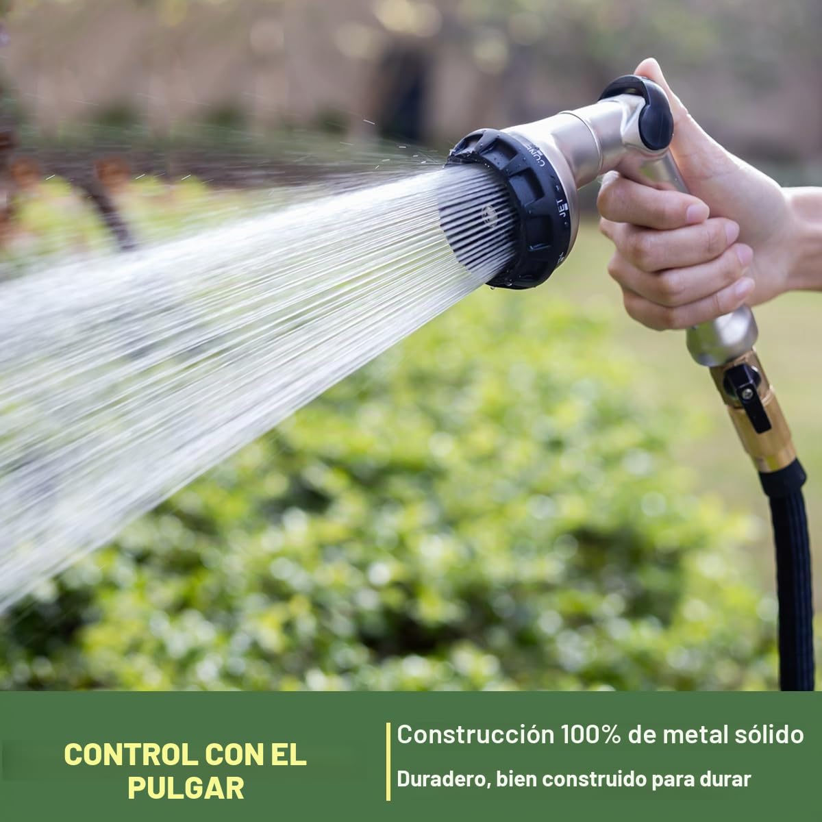 FANHAO Profesional Pistola de Riego, Pistola de Agua para Jardín, 8 Modos Ajustables, Pistola de Manguera con Interruptor de Pulgar para Riego de Césped, Lavado de coches y mascotas