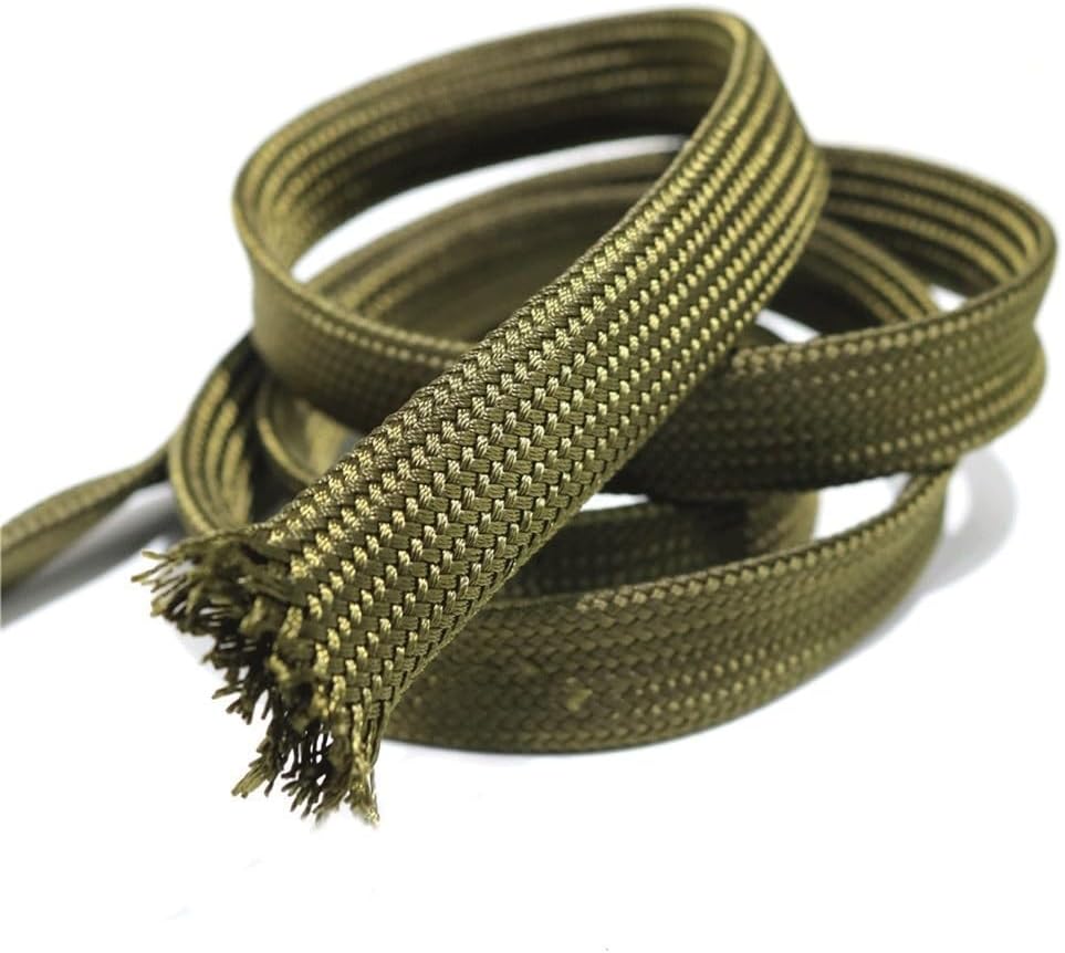 10 Meters Green Cotton Braided Cable Sleeving, for Power Audio Wire Special Shock Absorber Braided Sleeve Cable Tube Sleeves Parts(8mm Flat Size)