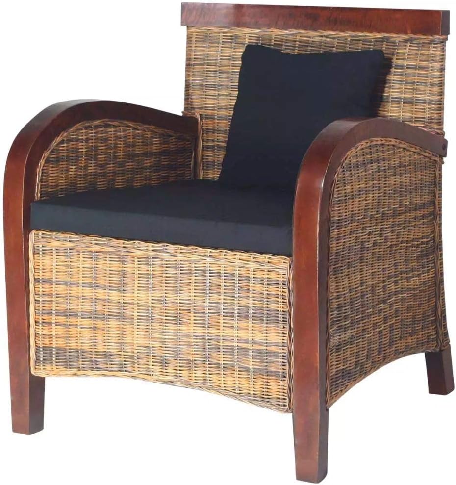 vidaXL Sillón Semicircular Redondo Ratán Verdadero Tejido a Mano Color Natural