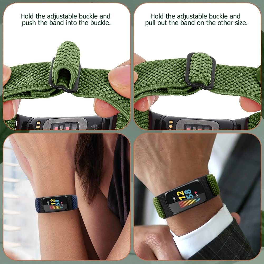 enkic Elastic Nylon Bands Compatible with Fitbit Charge 6/Charge 5 Bands, 4 Pack Soft Adjustable Stretchy Strap Breathable Sport Loop Replacement Wristband for Fitbit Charge 5/Charge 6 Men Women