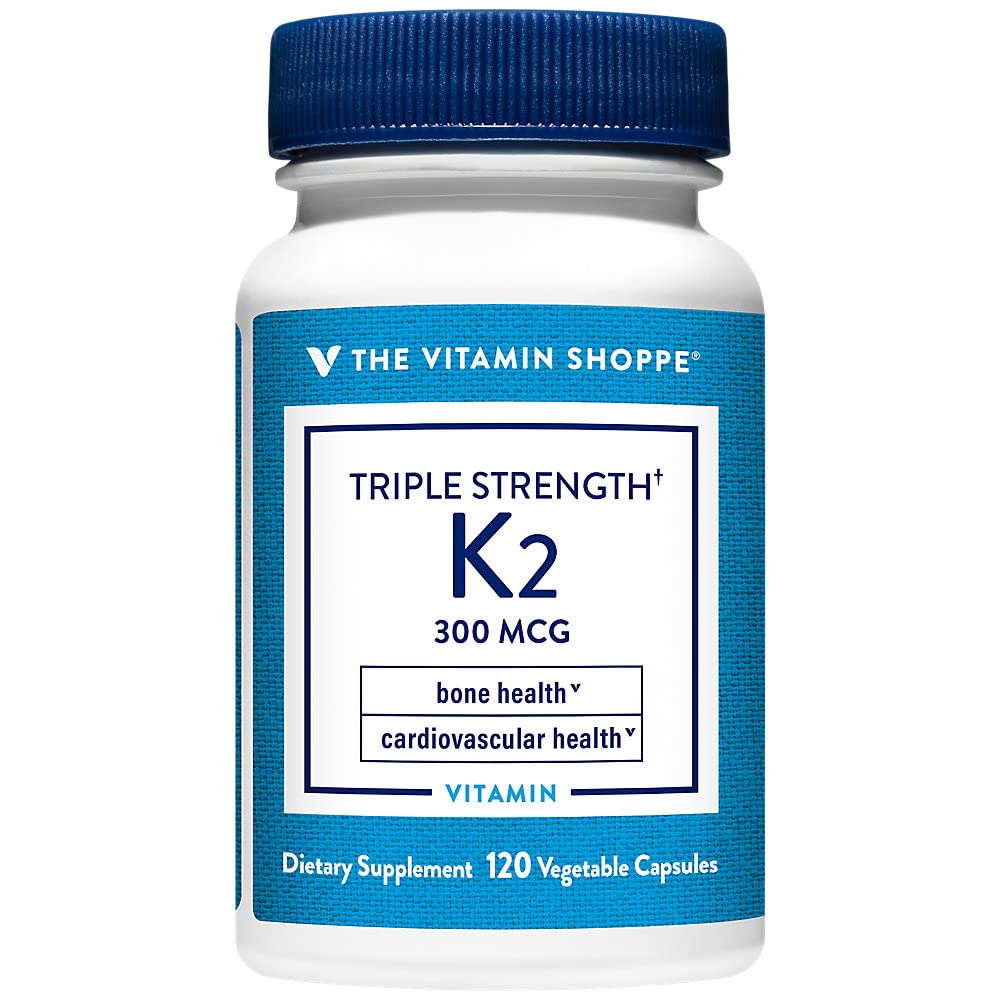 The Vitamin Shoppe Vitamin K2 MK-7 300mcg Triple Strength - Bone & Heart Health | Menaquinone-7 | 120 Vegetable Capsules | High Potency