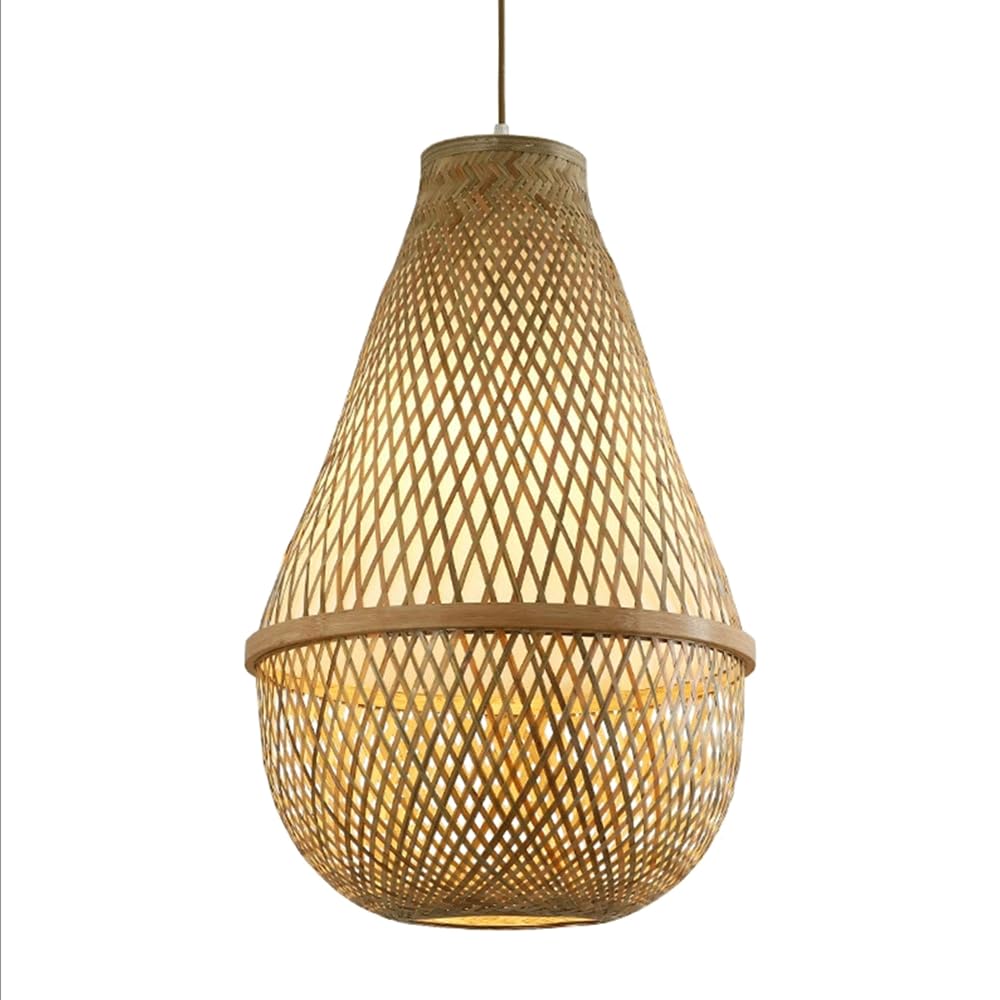 CHUNGYANG Bamboo Pendant Light Creative Pastoral Style Restaurant Chandelier Retro Hand Woven Bamboo Wicker Lampshade Lighting Fixture for Kitchen Island Dining Room E27 Base Hanging Lamp for Hallway