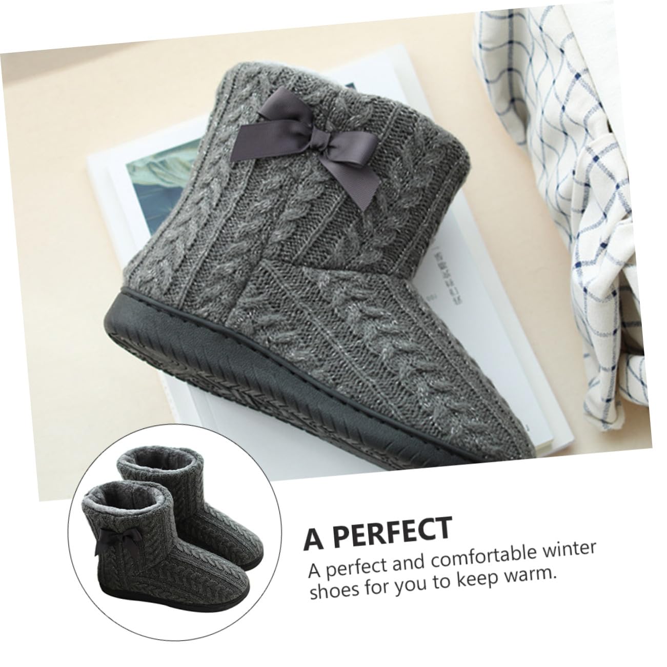 Botas de Casa Antideslizantes para Mujer, Invierno, Punto, Suela Plana