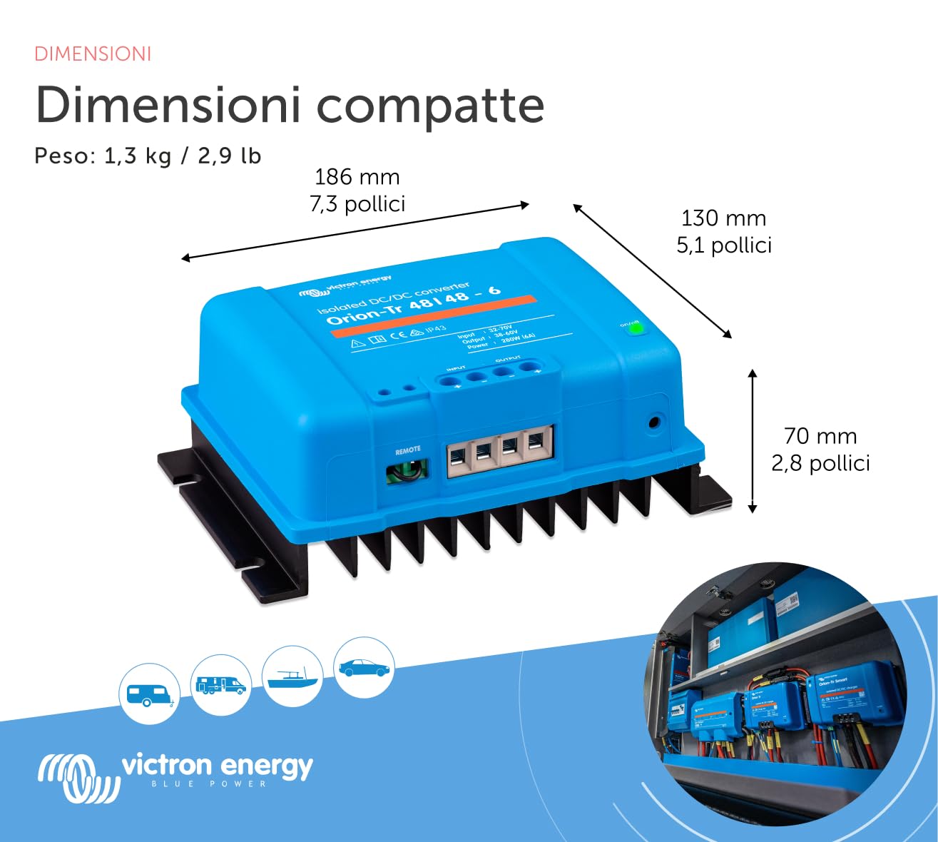 Victron Energy Orion-TR IP43 48/48-Volt 6 amp 280-Watt Convertitore DC-DC, Isolato