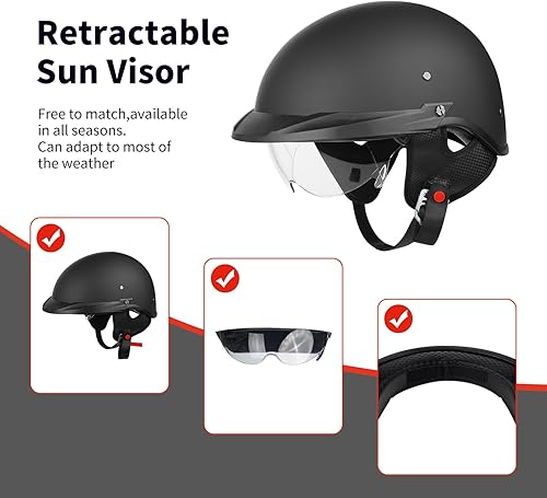 Miniatura 4 de Casco de media cara para motocicleta, aprobado por DOT, para adultos, hombres y mujeres, casco retro abierto con protector solar desplegable ANG