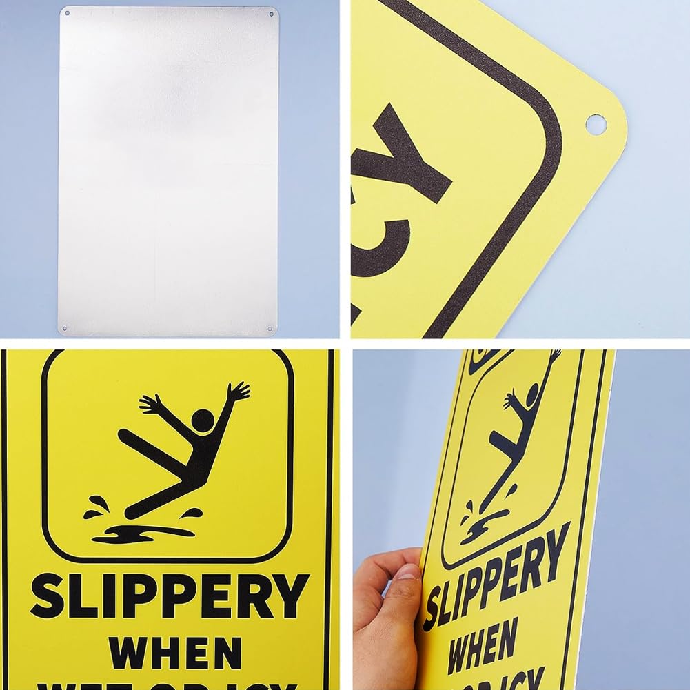 GLOBLELAND 2Pcs Caution Slippery When Wet or Icy Metal Sign 8x12inch 35 Mil Aluminum Warning Sign for Outdoor Areas Driveways Walkways Parking Lots Staircases UV Protected and Waterproof - Image 4