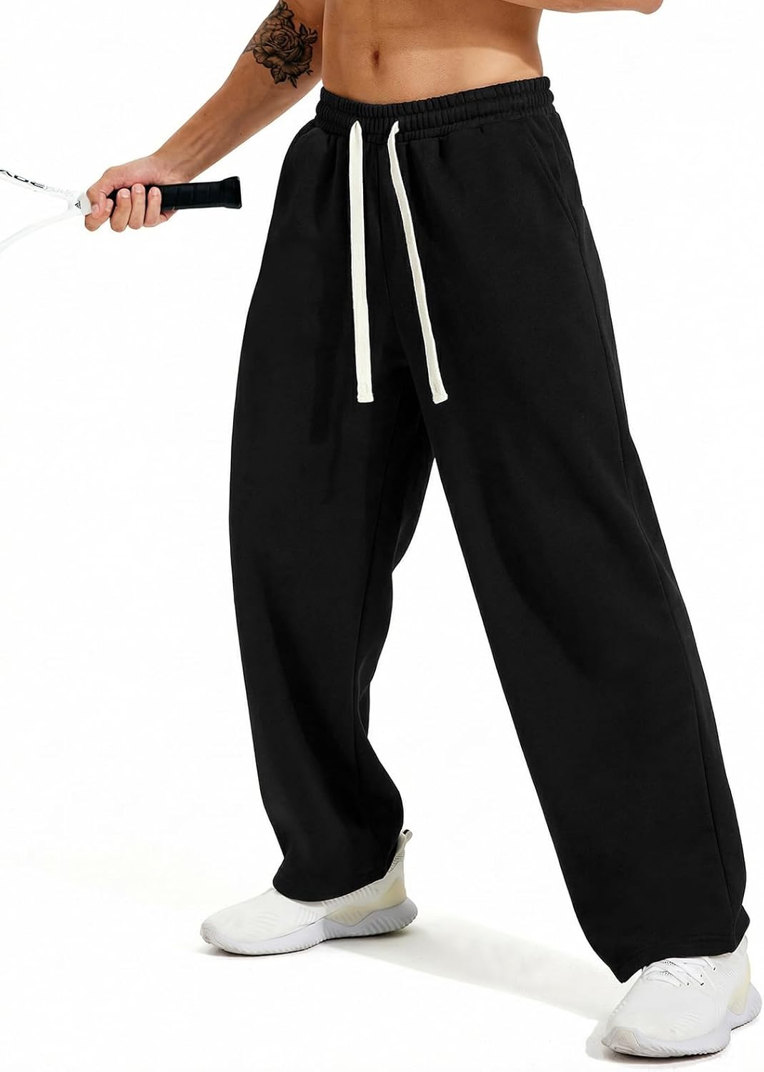 ZUY Men's Baggy Fleece Sweatpants Cotton Lounge Open Bottom Athletic Pants Straight Leg Running with Pockets - Image 5